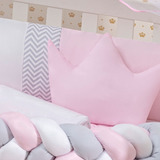 Kit Berço Coroa Almofadão Rosa Menina 10 Peças + Saia 
