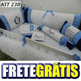 Kit Berço Personalizado 10pç Provençal Coroa Azul C Marrom