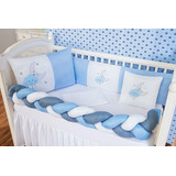 Kit Berço Trança Nuvem Azul Masculino Chuva Naninha 7 Peças