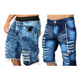 Kit Bermuda Jeans Masculina Shorts Sarja Qualidade Top Slim 
