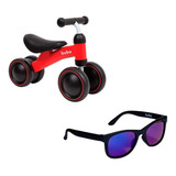 Kit Bicicleta De Equilíbrio Andador Bebê Sem Pedal E Óculos Cor Bicicleta Vermel / Óculos Pret