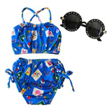 Kit Biquini Menina Infantil Moda Praia Verão + Óculos De Sol