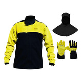 Kit Blusão Preto Soldador Raspa E Brim, Luva E Capuz