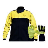 Kit Blusão Preto Soldador Raspa E Brim, Luva Raspa Work-tek