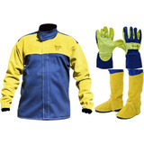 Kit Blusão Soldador, Luva Work-tek, Perneira Ignifugada