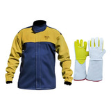 Kit Blusão Soldador Raspa E Brim, Luva Maxx Solda Plus P.15