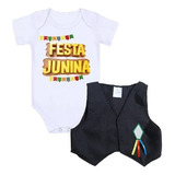 Kit Body Bebê Menino Roupa De Festa Junina Com Colete Junino