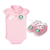 Kit Body Polo Rosa De Bebê + Chuteira Rosa Time Do Palmeiras