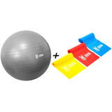 Kit Bola Pilates 65 Cm Suiça + Faixas Elasticas Odin Fit Cor Cinza