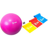 Kit Bola Pilates 65 Cm Suiça + Faixas Elasticas Odin Fit Cor Rosa