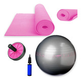 Kit Bola Suíça 65cm + Colchonete+ Roda Abdominal+ Mini Bomba