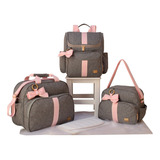 Kit Bolsa Bebê Maternidade Mochila Impermeável Cinza/rosa