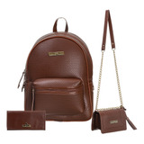 Kit Bolsa Feminina Bolsinha De Corrente+mochila+carteira 