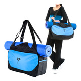 Kit Bolsa Impermeável Alça Ajustável E Tapete De Yoga Azul