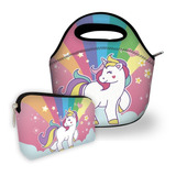 Kit Bolsa Isoflex Multiuso Necessaire Feminina Unicórnios