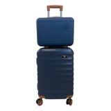 Kit Bolsa Mala Viagem Frasqueira Tam Médio C/rodinha P/10kg Cor Azul-escuro