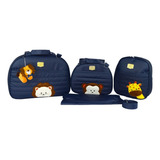 Kit Bolsa Saída Maternidade Mochila Safári Bordado 4 Pçs Zoo