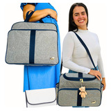 Kit Bolsas Maternidade De Linho Cinza Menina Impermeável 