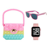 Kit Bolsinha Pop It Menina Relógio Digital Óculos Gatinha
