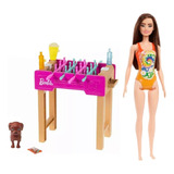 Kit Boneca Barbie Castanha Praia + Mesa De Pebolim Originais