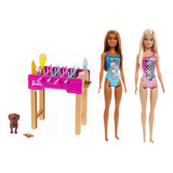Kit Bonecas Barbie Praia Loira E Morena Mais Mesa Pebolim 