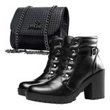 Kit Bota Feminina Coturno E Bolsa Balada Trevo Official