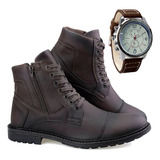 Kit Bota Masculina Coturno Casual Social + Relógio - Dhl 2x1