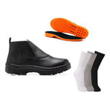 Kit Bota Pra Serviços Gerais Couro Palmilha Gel 3 Pares Meia
