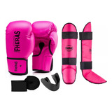Kit Boxe Muay Thai Luva Caneleira Bandagem Elastica Bucal