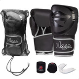 Kit Boxe Muay Thai Naja Black Line - Luva + Bucal + Bandagem