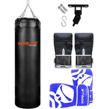 Kit Boxe Saco Pancada 120 Cm Cheio + Luvas Adultas + Suporte Cor Preto/azul