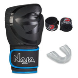 Kit Boxe/muay Thai Naja Luva+bucal+bandagem Black Line