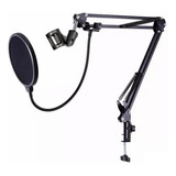 Kit Braço Suporte Articulado Mesa Microfone + Pop Filter
