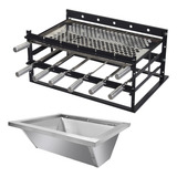 Kit Braseiro 71x50 + Suporte Grill Manual Preto C/6 Espetos