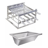 Kit Braseiro Inox 40x40 +suporte Gourmet 4 Espetos C/ Grelha