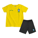 Kit Brasil Camiseta Algodo E Bermuda Copa Do Mundo Unissex