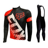 Kit Bretelle Gel Camisa Manga Longa Ciclismo Fox Dryfit Bike