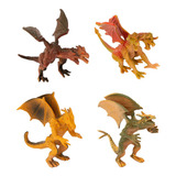 Kit Brinquedo Dragão Dinossauro Borracha Pequeno C/ 4 Und