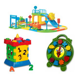 Kit Brinquedo Educativo Infantil Pista Carro Relógio Castelo
