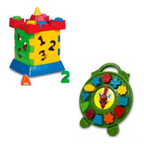 Kit Brinquedo Educativo Infantil Relógio E Castelo Encaixar