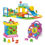 Kit Brinquedo Educativo Infantil Relógio+castelo+pista Carro
