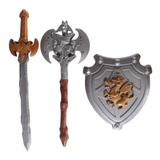 Kit Brinquedo Gladiador Medieval Espada + Escudo + Machado