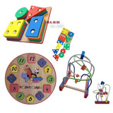 Kit Brinquedo Pedagógico Madeira Prancha + Aramado + Relógio