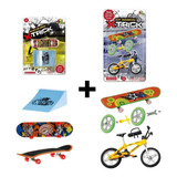 Kit Brinquedo Skate Bicicleta De Dedo C/ Rampa Acessórios 