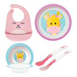 Kit Buba Introdução Bowl Pratinho Babador 2 Colheres Girafa