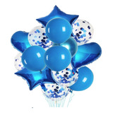 Kit Buque Balão Metalizado 14 Peças Bexiga Festa Azul