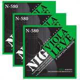 Kit C/ 03 Cordas Para Viola Caipira Tensão Leve Nig N-580