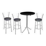 Kit C/ 1 Mesa Bistrô 60cm Tampo Mdf E 3 Banquetas Prata