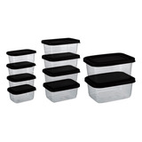 Kit C/ 10 Vasilhas Plásticas Jogo De Potes Porta Mantimentos Cor Tampas Mistas