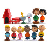 Kit C/ 12 Peças Do Snoopy Charlie Brown Em Pvc 5cm